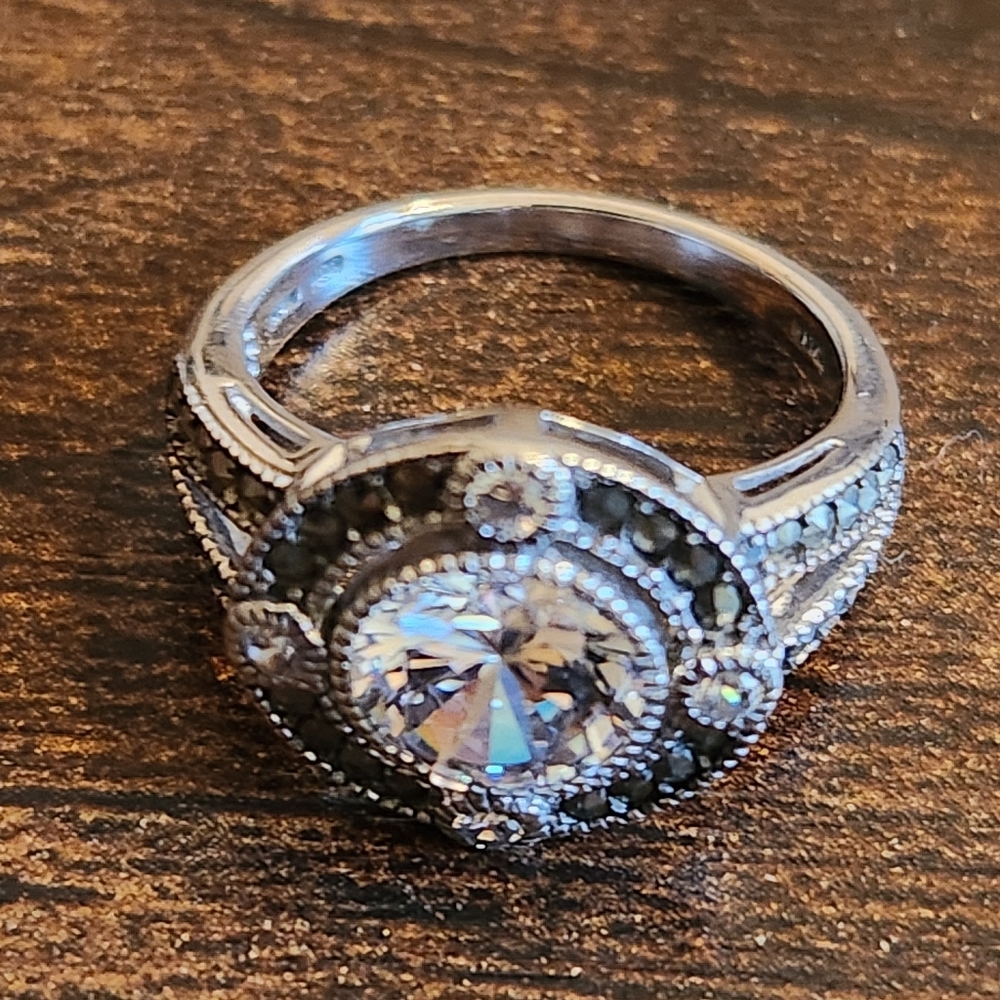 ​💍 VINTAGE 925 Thailand Marcasite CZ Halo Split Shank Ring - Picture 11 of 14